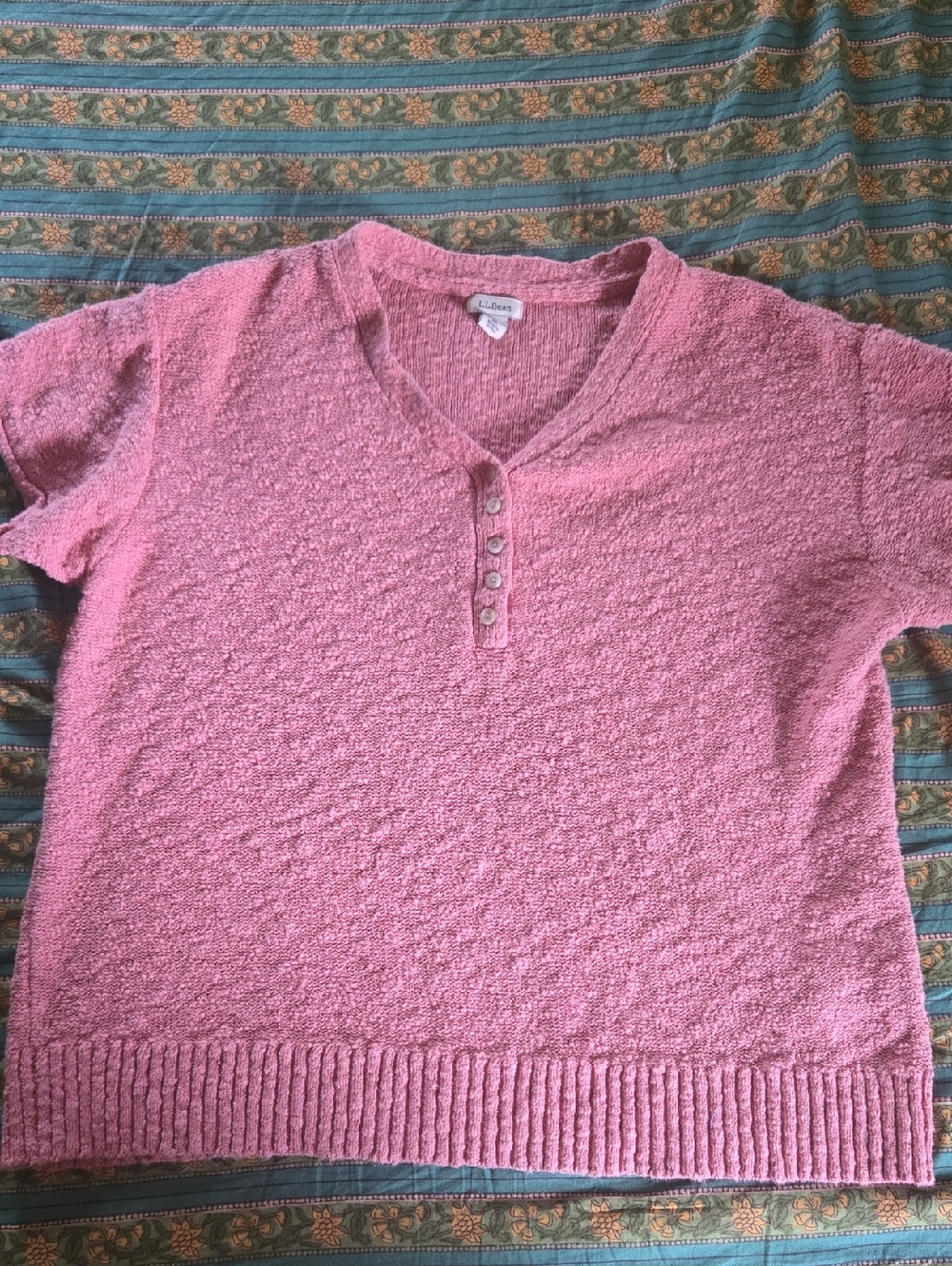 L.L. Bean Pink Short-Sleeve Henley Knit Top